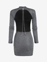 Robe Brillante Métallisée sans Dos avec Chaîne S Noir