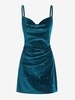 Robe Brillante Métallisée Taille Nouée en Avant à Paillette en Velours Xs Bleu