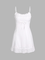 Robe Broderie Anglaise avec Nœud Papillon Ourlet à Volants S Blanc