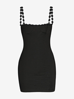 Robe Bustier Courte Florale à Bordure en Dentelle L Noir