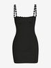 Robe Bustier Courte Florale à Bordure en Dentelle M Noir