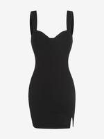 Robe Bustier Moulante Jersey avec Bordure Fendue L Noir