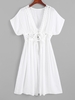 Robe Cache-maillot Au Crochet Bohème Nouée en Avant à Manches Chauve-souris Taille unique Blanc