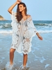 Robe Caftan Brodée en Maille Transparente Taille unique Blanc