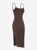 Robe Caraco Mi-longue à Fente Latérale M Café