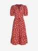 Robe Ceinturée à Imprimé Fleurie à Demi-Bouton M Rouge