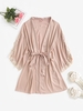 Robe Ceinturée à Ourlet en Dentelle en Satin M Rose clair