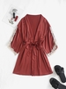 Robe Ceinturée à Ourlet en Dentelle en Satin M Rouge