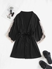 Robe Ceinturée à Ourlet en Dentelle en Satin Xl Noir