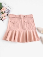 Robe Ceinturée avec Poche Ourlet à Volants M Rose clair