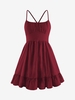 Robe Ceinturée Croisée Ourlet à Volants S Rouge foncé