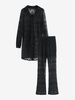 Robe Chemise Boutonnée en Dentelle Transparente et Pantalon S Noir