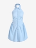 Robe Chemise Boutonnée Plissée Ouverte Au Dos L Bleu clair
