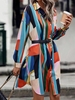 Robe Chemise en Blocs de Couleurs à Goutte Epaule avec Poche M Multi a