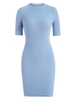 Robe Chemise Moulante en Tricot à Câble S Bleu clair