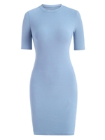 Robe Chemise Moulante en Tricot à Câble S Bleu clair