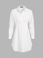 Robe Chemise Plissée Goutte Epaule à Taille Plissée L Blanc