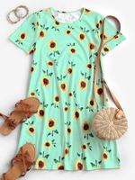 Robe Chemise Trapèze Tournesol Imprimée M Vert