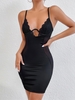 Robe Chinée Panneau en Dentelle en Maille Transparente à Bretelle S Noir