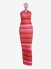 Robe Collante Rayée à Col Halter avec Fente Latérale L