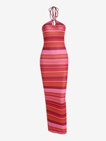 Robe Collante Rayée à Col Halter avec Fente Latérale L