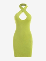 Robe Collante Tricot à Halter Lacet sans Manches L Vert