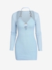 Robe Collante Tricot Côtelée à Halter avec Haut M Bleu clair