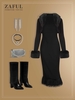 Robe Corset à Ourlet en Fausse Fourrure Bandeau avec Plume Taille unique Noir