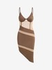 Robe Corset Asymétrique à Empiècement en Tulle L Café