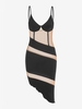 Robe Corset Asymétrique à Empiècement en Tulle M Noir