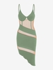 Robe Corset Asymétrique à Empiècement en Tulle M Vert