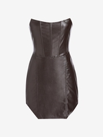 Robe Corset en Cuir PU à Ourlet Asymétrique M Café profond