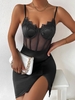 Robe Corset Fendue à Bretelle en Avant M Noir