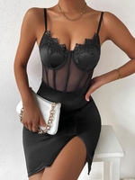 Robe Corset Fendue à Bretelle en Avant M Noir
