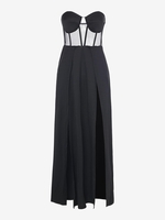 Robe Corset Fendue à Empiècement en Maille S Noir