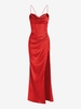 Robe Corset Fendue à Lacets en Avant en Satin S Rouge