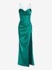 Robe Corset Fendue à Lacets en Avant en Satin S Vert profond