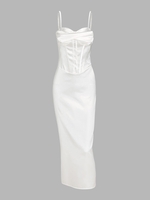 Robe Corset Fendue Tordue en Satin L Blanc