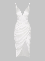 Robe Corset Mi-longue Bustier Plissée Soyeuse L Blanc