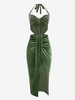 Robe Corset Mi-Longue Plissée Fendue en Velours Deux Pièces avec Débardeur Bustier Taille unique Vert clair