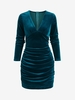 Robe Courte Ajustée en Velours à Manches Longues S Bleu profond