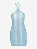 Robe Courte en Maille Déchirée à Col Halter M Bleu clair