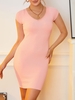 Robe Courte Moulante Tricotée L Rose clair