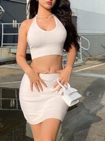 Robe Courte Tricotée Deux Pièces à Col Halter Taille unique Blanc