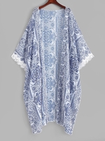 Robe Couverte Kimono Imprimé Ourlet à Frange Taille unique Bleu clair