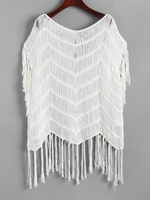 Robe Couverture Au Crochet Déchirée à Manches Chauve-souris à Frange S Blanc
