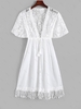 Robe Couverture en Dentelle Insérée Taille Nouée à Cordon à Frange Taille unique Blanc