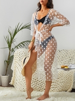 Robe Couverture Longue Ceinturée en Tulle à Pois Taille unique Blanc