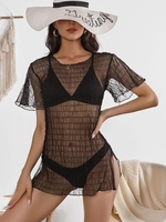 Robe Couverture Plissée en Maille Transparente M Noir
