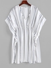 Robe Couverture Rayée en Mousseline de Soie Fendue Latérale Taille unique Blanc
